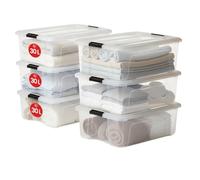 Iris Ohyama 6 Cajas de almacenamiento con tapas, 30L, Transparente, Clips de Cierre, Duradero, Apilable, para Dormitorio, Armario, Oficina, Organizadora, Ropa, Libre de BPA, NTB-30