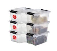 Iris Ohyama 6 Cajas de almacenamiento con tapas, 5L, Transparente, Clips de Cierre, Duradero, Apilable, para Dormitorio, Armario, Oficina, Organizadora, Ropa y Zapados, Libre de BPA, NTB-5