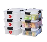 Iris Ohyama 6 Cajas herméticas de plástico con tapa y cierres a presión, 10L, Transparente, sello impermeable, apilables, antipolvo, para ropas, camping, exteriores, cubo de almacenaje, box, AT-S