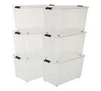 Iris Ohyama, 6er-Set stapelbare Aufbewahrungsboxen auf Rollen mit Klickverschluss - Top Box Roller TBR-70 - plastik, transparent, 6 x 70 L, L68 x B39 x H37,8 cm
