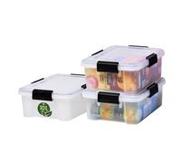 Iris Ohyama, Boite Rangement Hermétique, 10L, Lot de 3, Transparent, 98% en Plastique Recy ouvercle avec Joint Etanche, 4 Clips de Fermeture, Empilable, pour Exterieur, Garage, Sans BPA, AT-S