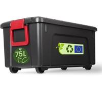 Iris Ohyama, Caja de almacenaje grande de plástico, 75L, Caja de garaje, Negra, Apilable, Cierres a presión robustos con asas, SIA-75