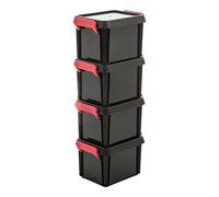 Iris Ohyama, Caja de almacenamiento de plástico, Caja de almacenamiento de garaje de 2L, Lote de 4, Apilable, MBX-2, Negro, Apilable, Clips de cierre- A22.5 x F17 x A14.5 cm