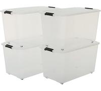 Iris Ohyama, Caja de almacenamiento de plástico, Caja de almacenamiento de oficina de 70L, Lote de 4, TBR-70, Transparente, Apilable, Clips de cierre- A68 x F39 x A38 cm