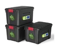 Iris Ohyama, Caja de almacenamiento de plástico grande, Caja de almacenamiento de garaje de 60 l, Lote de 3, SIA-60, Negro, Apilable, Clips de cierre- A59 x F39,5 x A35,5 cm