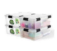 Iris Ohyama, Caja de Almacenamiento Hermética Plástica, 30L, Lote de 4, Transparente, Tapa, Junta Impermeable, Clips de Cierre, Apilable, para Exterior, Garaje, Ropa, Antipolvo, WSB-30