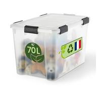 Iris Ohyama, Caja de Almacenamiento Hermética Plástica, 70L, Transparente, Tapa, Junta Impermeable, Clips de Cierre, Apilable, para Exterior, Garaje, Ropa, Antipolvo, Sin BPA, WSB-70
