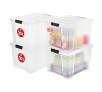 Iris Ohyama, Caja de plástico, Lote de 4 cajas de 30L - HB-30 - Transparente, A43 x P35 x A25,5 cm