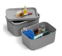 Iris Ohyama, Caja Organizadora con Tapa, 6L, Set de 3, Gris, SNL-S | Apilable, Cajas Almacenaje Plastico, para Armario, Dormitorio, Oficina, Sin BPA