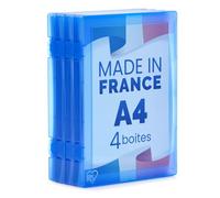 Iris Ohyama, Cajas archivadoras para Documentos, Archivador, Juego de 4, Azul, Capacidad para 150 Hojas A4 cada una, Apilable con Asa y Cierre Seguro, sin BPA, Contenedor, Oficina, PJC-A4