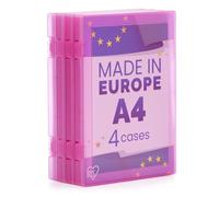 Iris Ohyama, Cajas archivadoras para Documentos, Archivador, Juego de 4, Rosa, Capacidad para 150 Hojas A4 cada una, Apilable con Asa y Cierre Seguro, sin BPA, Contenedor, Oficina, PJC-A4