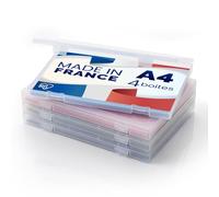 Iris Ohyama, Cajas archivadoras para Documentos, Archivador, Juego de 4, Transparente, Capacidad para 150 Hojas A4 cada una, Apilable con Asa y Cierre Seguro, sin BPA, Contenedor, Oficina, PJC-A4