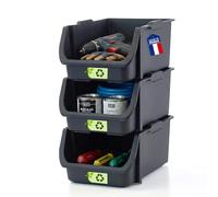 Iris Ohyama, Cajas de Almacenaje con Apertura Frontale, Organizadores Apilables de Plástico, Juego de 3, Cajas de Boca de Lobo para Ropa, Baño, Lavandería, Armario, SBIN-S, Negro