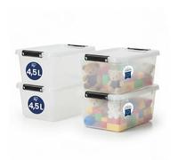 Iris Ohyama Cajas de almacenamiento con tapa, 4,5 L, juego de 4, transparente, cierre seguro, apilable, con asas, para dormitorio, armario, oficina, organización, plástico libre de BPA, cajas de