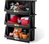 Iris Ohyama, Cajas de almacenamiento de plástico resistentes, Lote de 3, Apilables, Garaje, Equipo, Camping, Herramientas, Suministros de jardinería, SBIN-L
