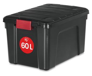 Iris Ohyama, Cajas grandes de almacenamiento, fabricadas en plástico, con tapa y cierres, capacidad de 60 litros, juego de 1 unidad, apilables, con ruedas, libres de BPA, ideales para áticos, cobertiz