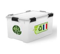 Iris Ohyama Cajas herméticas de plástico con tapa, 45L, Transparente, Cierre hermético, Robustos cierres a presión, Apilable, Protección contra el polvo, Sin BPA, WSB-45