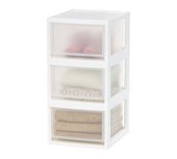 Iris Ohyama, Cajón de Almacenamiento, Organizador de Cajones de Plástico, 13,7 L, Lote de 3, Blanco, Apilable, Transparente, Medicamentos, Papelería, Suministros para Manualidades, Sin BPA, MSD-2