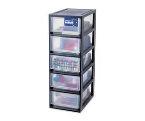 Iris Ohyama, Cajón de Almacenamiento, Torre de Almacenamiento de Oficina, 7L, Juego de 5, Negro, Compacto, Duradero, Apilable, para Baño, Bricolaje Pequeño, Estantes, Plástico, Cajón, MSD-1