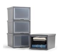 Iris Ohyama, Cajones de Plástico Apilables, Cómoda para Dormitorio, Zapatos, 40L, Juego de 4, Grande, Gris Oscuro, Puerta con Solapa, para Armario, Dormitorio, Entrada, Sin BPA, Organizador, BCF-500