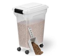 Iris Ohyama Contenedor pienso con ruedas, 20L/7.5kg, Blanco, Contenedor comida perro, Pienso gatos, Hermética, para Mascotas, Transparente, Pet Food Container, Dog Food Storage, Libre de BPA, ATS-M