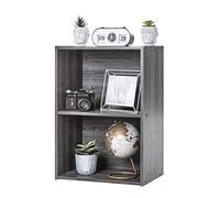 Iris Ohyama Estantería Moderna de Madera de 2 Niveles, 40cm Ancho, mesita de Noche, Gris, Exposición, Modular, Almacenamiento, para Sala de Estar, Habitación, Oficina, Librería, Montaje Fácil, CX-2