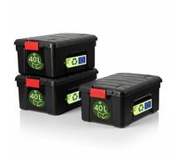 Iris Ohyama, Gran caja de almacenamiento de plástico, 40L, Caja para garaje, Negro, Apilable, Robustas cierres de trinquete con asas, SIA-40