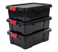 Iris Ohyama, Juego de 3 cajas de almacenamiento para bricolaje, 25 L, con cierre a presión, apilable, garaje - Power Box SK-230 - Negro