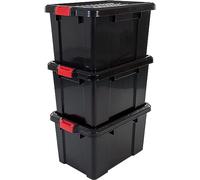 Iris Ohyama, Juego de 3 cajas de almacenamiento para bricolaje, 50 L, con cierre a presión, apilable, garaje - Power Box SK-450 - Negro