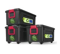 Iris Ohyama, juego de 3 grande cajas de almacenamiento para bricolaje, 75 L, con cierre a presión, apilable, garaje, jardín - Store it All Box SIA-75 - Negro