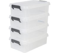 Iris Ohyama, Juego de 4 cajas de almacenamiento, 4 L, con asas a presión, apilable, garaje - Multi Box MBX-4 - Transparente