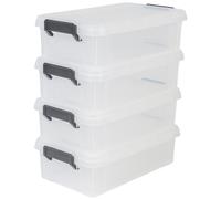 IRIS OHYAMA, juego de 4 cajas de almacenamiento MBX-4, de plástico, con capacidad de 4 litros, dimensiones: 36,5 x 21,4 x 10,5 cm, transparentes y negras