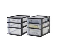 Iris Ohyama, Lote de 2 Torres de Almacenamiento para Escritorio con 2 cajones compactas y 1 cajón profundo, Negro, Formato A4 | Organizador de Documentos y Accesorios, OCH-2021