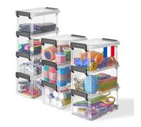 Iris Ohyama, Pequeñas Cajas de Plástico con Clips, 0.7L, Juego de 10, Transparente, Apilable, para Oficina, Escuela, Pequeños Artículos, Libre de BPA, Papelera, Organizador, LLB-0.7