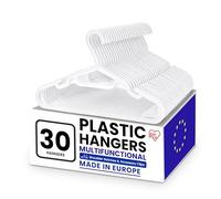 Iris Ohyama, Perchas de plástico multiusos, juego de 30, percha ahorro de espacio, clip, gancho, blanco, sin BPA, armarios, camisas, abrigos, corbatas, vestidos, pantalones, gruesos, resistentes, CHG