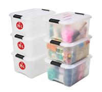 Iris Ohyama TB-15 Cajas Apilables de Almacenamiento con Cierre de Clip, 15L, Transparente, 6 Unidades