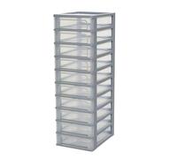 Iris Ohyama, Torre de Almacenamiento de Plástico, 10 Cajones Compactos, Gris, Fácil Apertura, Formato A4, A5 y A6, Mueble Organizador, para Oficina, Material Escolar, Papelería, Sin BPA, OCH-2100