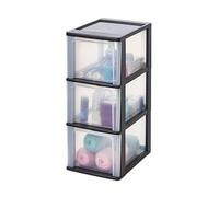 Iris Ohyama, Torre de Almacenamiento de Plástico, 3 Cajones Grandes, Negro, Fácil Apertura, Formato A4, A5 y A6, Mueble, para Oficina, Material Escolar, Papelería, Sin BPA, OCH-2300