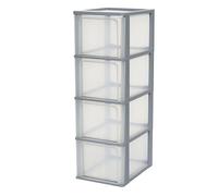 Iris Ohyama, Torre de Almacenamiento de Plástico, 4 Cajones Grandes, Gris, Fácil Apertura, Formato A4, A5 y A6, Mueble Organizador, para Oficina, Material Escolar, Papelería, Sin BPA, OCH-2400
