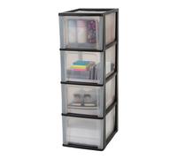 Iris Ohyama, Torre de Almacenamiento de Plástico, 4 Cajones Grandes, Negro, Fácil Apertura, Formato A4, A5 y A6, Mueble Organizador, para Oficina, Material Escolar, Papelería, Sin BPA, OCH-2400