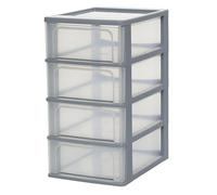 Iris Ohyama, Torre de Almacenamiento de Plástico, 4 Cajones Medianos, Gris, Fácil Apertura, Formato A4, A5 y A6, Mueble Organizador, para Oficina, Material Escolar, Papelería, Sin BPA, OCH-2004