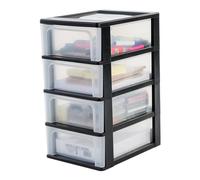 Iris Ohyama, Torre de Almacenamiento de Plástico, 4 Cajones Medianos, Negro, Fácil Apertura, Formato A4, A5 y A6, Mueble Organizador, para Oficina, Material Escolar, Papelería, Sin BPA, OCH-2004