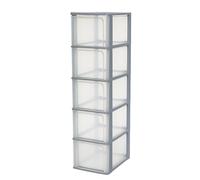 Iris Ohyama, Torre de Almacenamiento de Plástico, 5 Cajones Grandes, Gris, Fácil Apertura, Formato A4, A5 y A6, Mueble Organizador, para Oficina, Material Escolar, Papelería, Sin BPA, OCH-2500