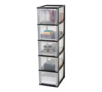 Iris Ohyama, Torre de Almacenamiento de Plástico, 5 Cajones Grandes, Negro, Fácil Apertura, Formato A4, A5 y A6, Mueble Organizador, para Oficina, Material Escolar, Papelería, Sin BPA, OCH-2500