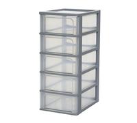 Iris Ohyama, Torre de Almacenamiento de Plástico, 5 Cajones Medianos, Gris, Fácil Apertura, Formato A4, A5 y A6, Mueble Organizador, para Oficina, Material Escolar, Papelería, Sin BPA, OCH-2005