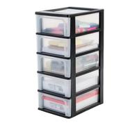 Iris Ohyama, Torre de Almacenamiento de Plástico, 5 Cajones Medianos, Negro, Fácil Apertura, Formato A4, A5 y A6, Mueble Organizador, para Oficina, Material Escolar, Papelería, Sin BPA, OCH-2005