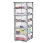Iris Ohyama, Torre de Almacenamiento de Plástico, 6 Cajones Medianos, Gris, Fácil Apertura, Formato A4, A5 y A6, Mueble Organizador, para Oficina, Material Escolar, Papelería, Sin BPA, OCH-2006