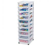 Iris Ohyama, Torre de Almacenamiento de Plástico con Ruedas, 10 Cajones Compactos, Blanco, Fácil Apertura, Organizador para Baño y Dormitorio, Sin BPA, KMC-010