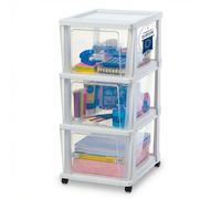 Iris Ohyama, Torre de Almacenamiento de Plástico con Ruedas, 3 Cajones Grandes, Blanco, Fácil Apertura, Organizador para Oficina y Dormitorio, Sin BPA, KMC-303