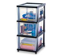 Iris Ohyama, Torre de Almacenamiento de Plástico con Ruedas, 3 Cajones Grandes, Negro, Fácil Apertura, Organizador para Oficina y Dormitorio, Sin BPA, KMC-303
